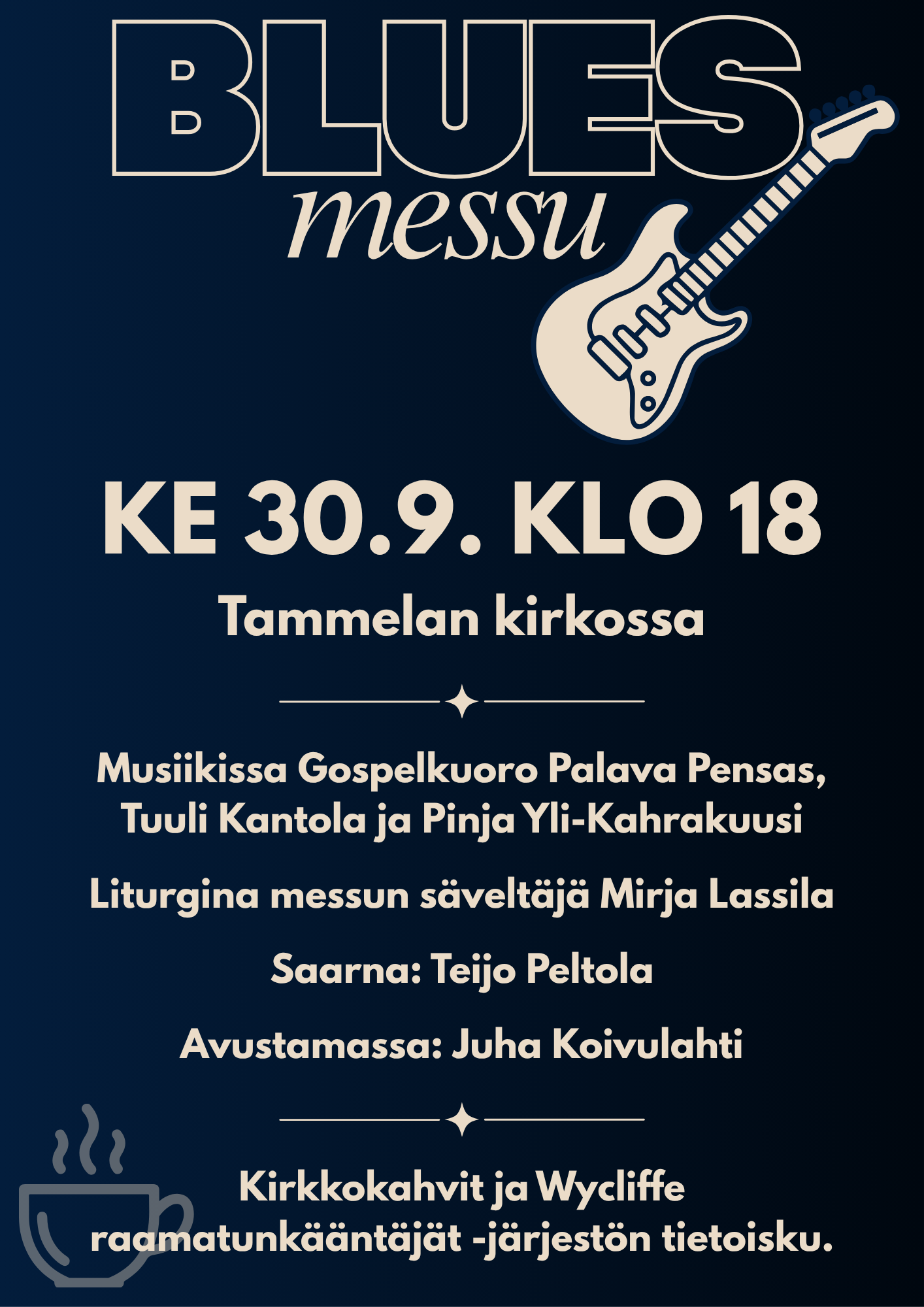 Blues-messu Tammelan kirkossa ke 30.9. klo 18