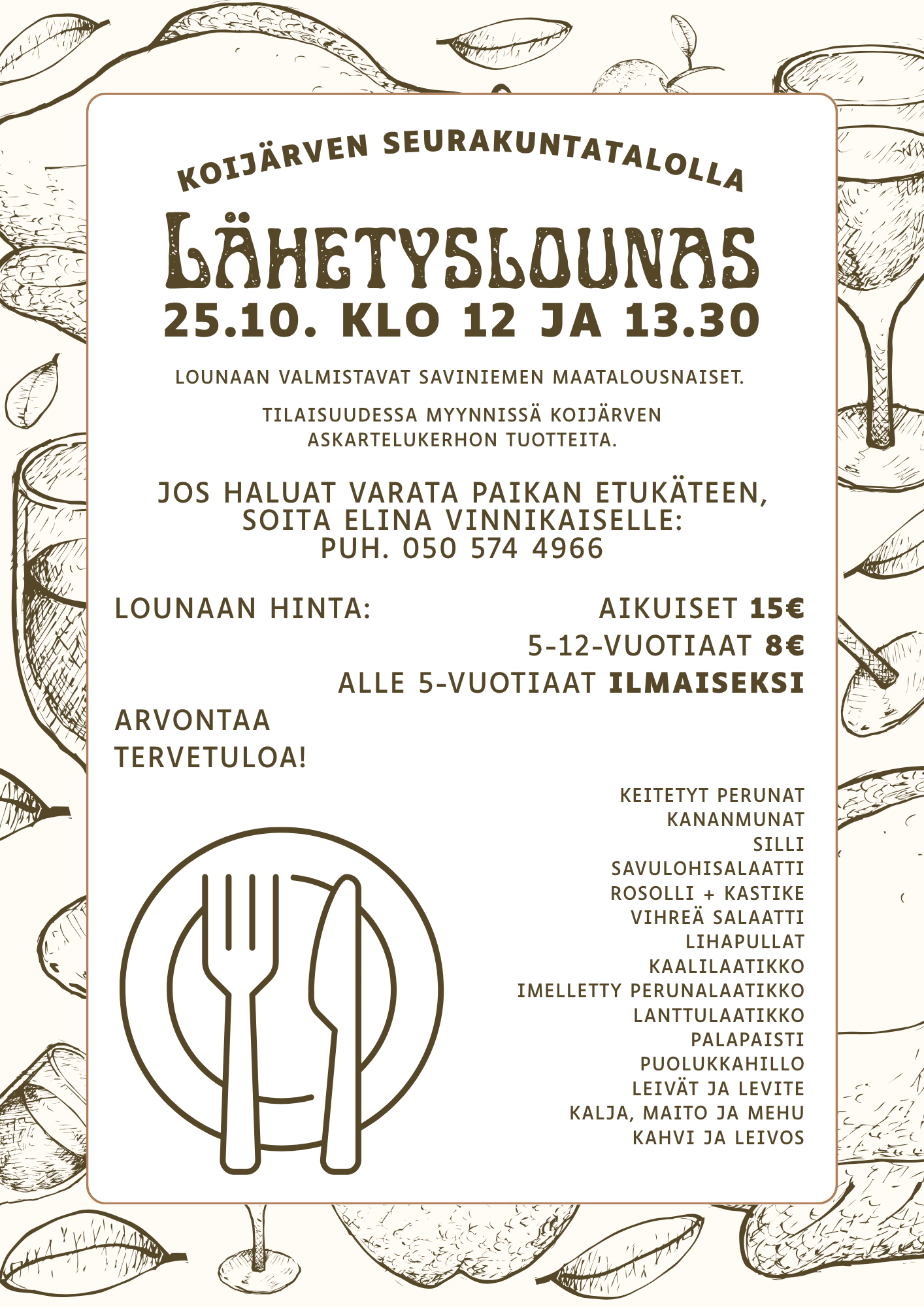Lähetyslounas klo 12 ja 13.30 Koijärven seurakuntatalolla 25.10.