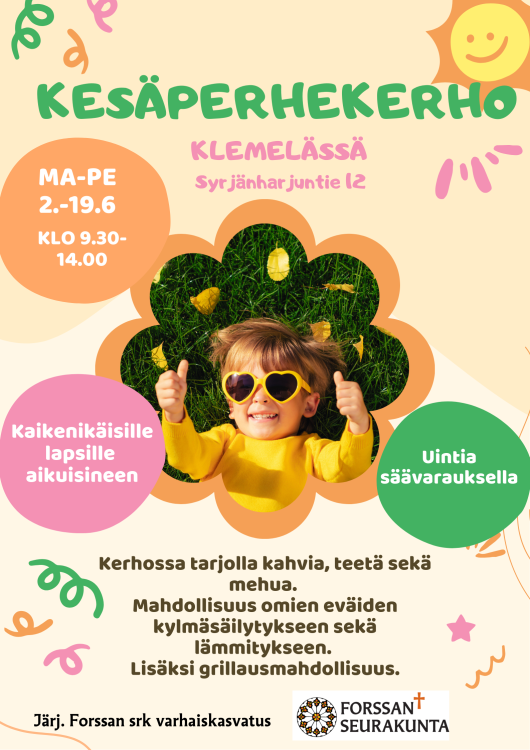 Avoin kesäperhekerho Klemelässä Avoin perhekerho